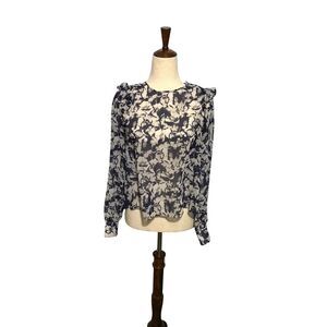 Zara Trafaluc Blue Floral Ruffle Sleeve Sheer Pullover Size 5